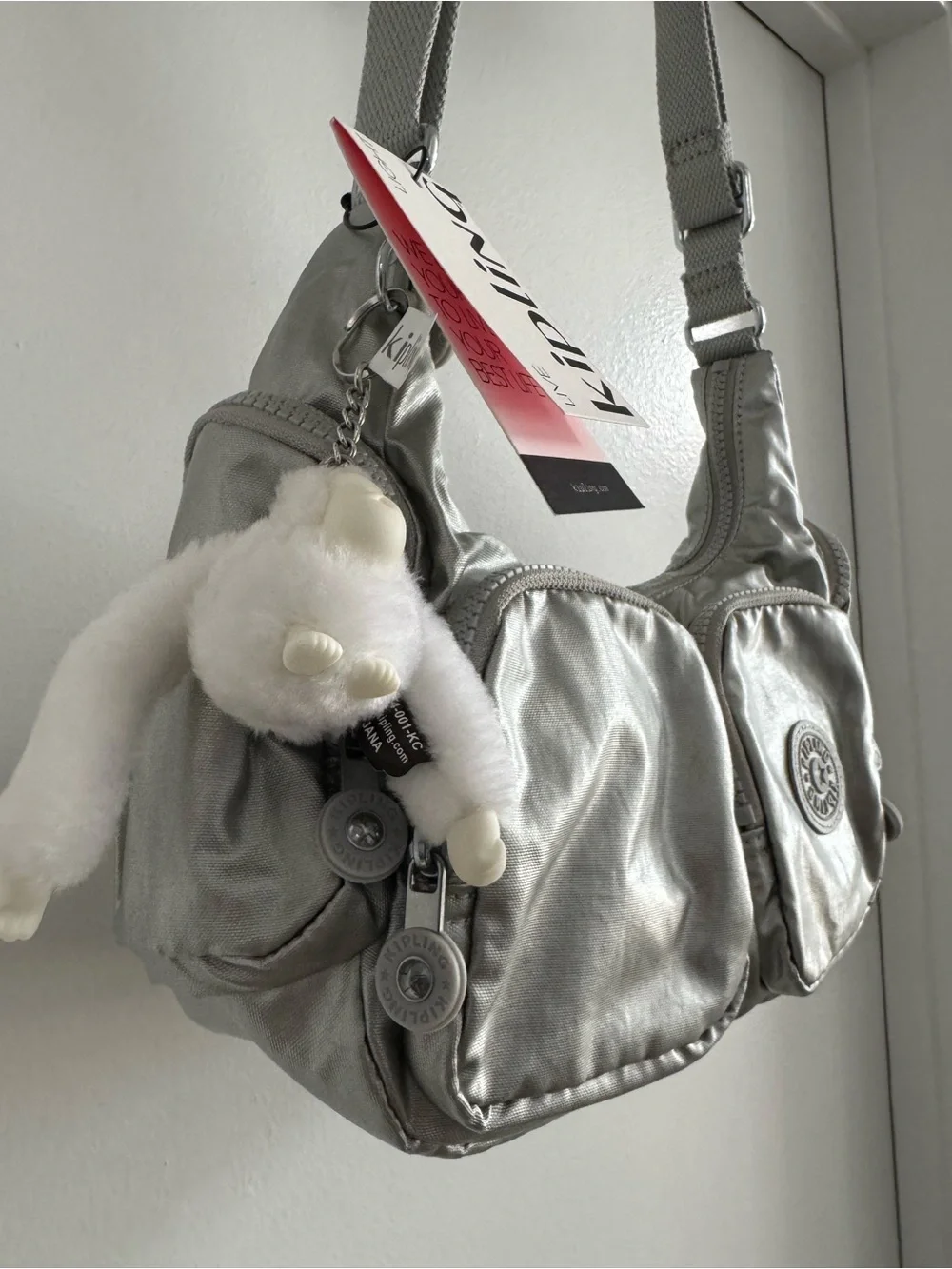 Kipling Metallic Silver Shoulder Crossbody with Front Pockets